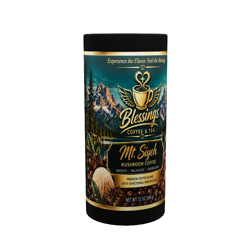 Blessings Coffee & Tea Mt. Siyeh Mushroom Coffee packaging